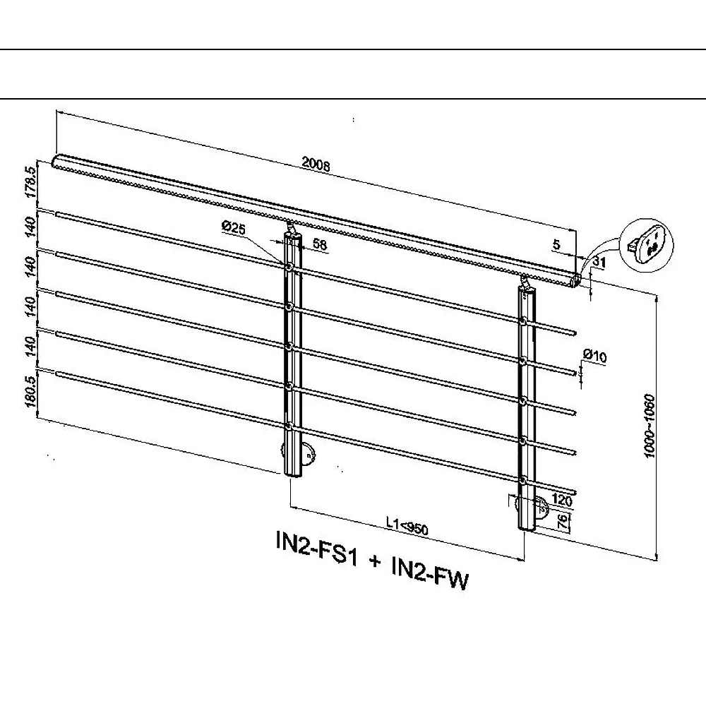 Ringhiera Balaustra in Alluminio Argento Opaco o Nero Opaco 200x100cm a Fissaggio a Parete, con supporto di collegamento a Parete - Image 9