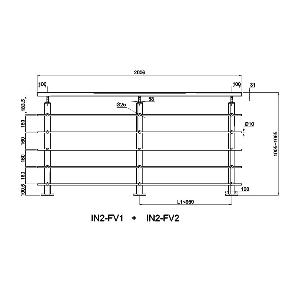 Ringhiera Parapetto in Alluminio Argento o Nero Opaco 200x100cm per interni ed esterni a Fissaggio a Pavimento - Image 10