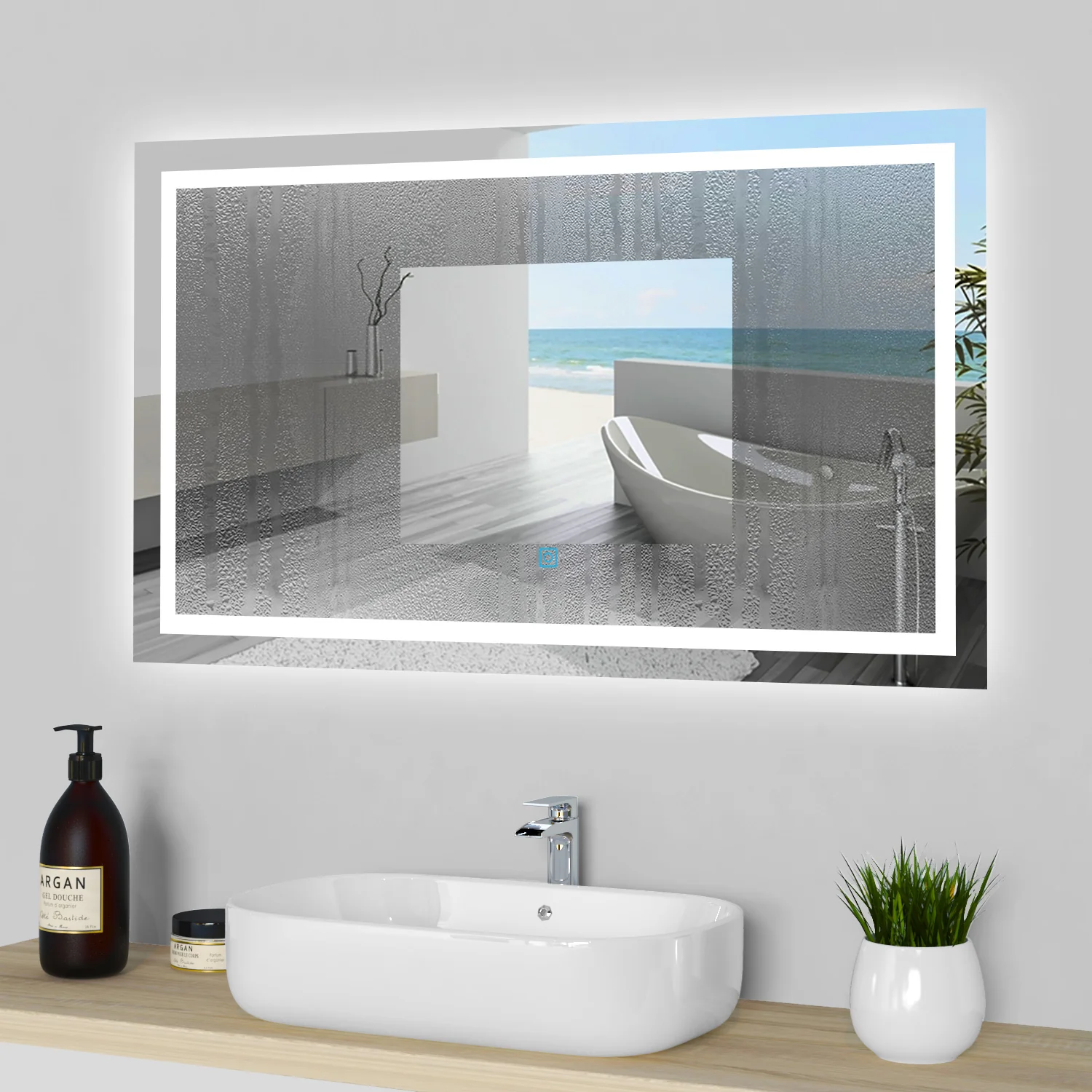 Aica Specchio Per Trucco Da Parete A Parete Con Specchio A Led Per Il Bagno A Parete A Led Nuovo Pulsante,Bianco Freddo,Anti-Appannamento - Image 3